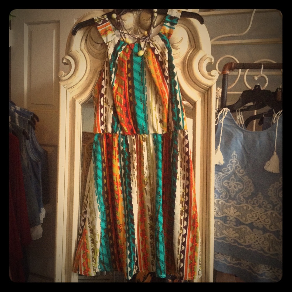 High neck multi colored dress.